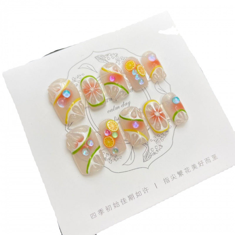 Handmade Wearable Nail Tips Summer Lime Blush