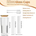 2 Pack 22oz Glass Cups With Lids And Straws, Stylish Glass Tumblers For Iced Coffee Cup, Iced Coffee Glass, Multi-Use Cup With Straw And Lid And Glass Tumbler With Straw And Lid, Perfect For Cold & Ho