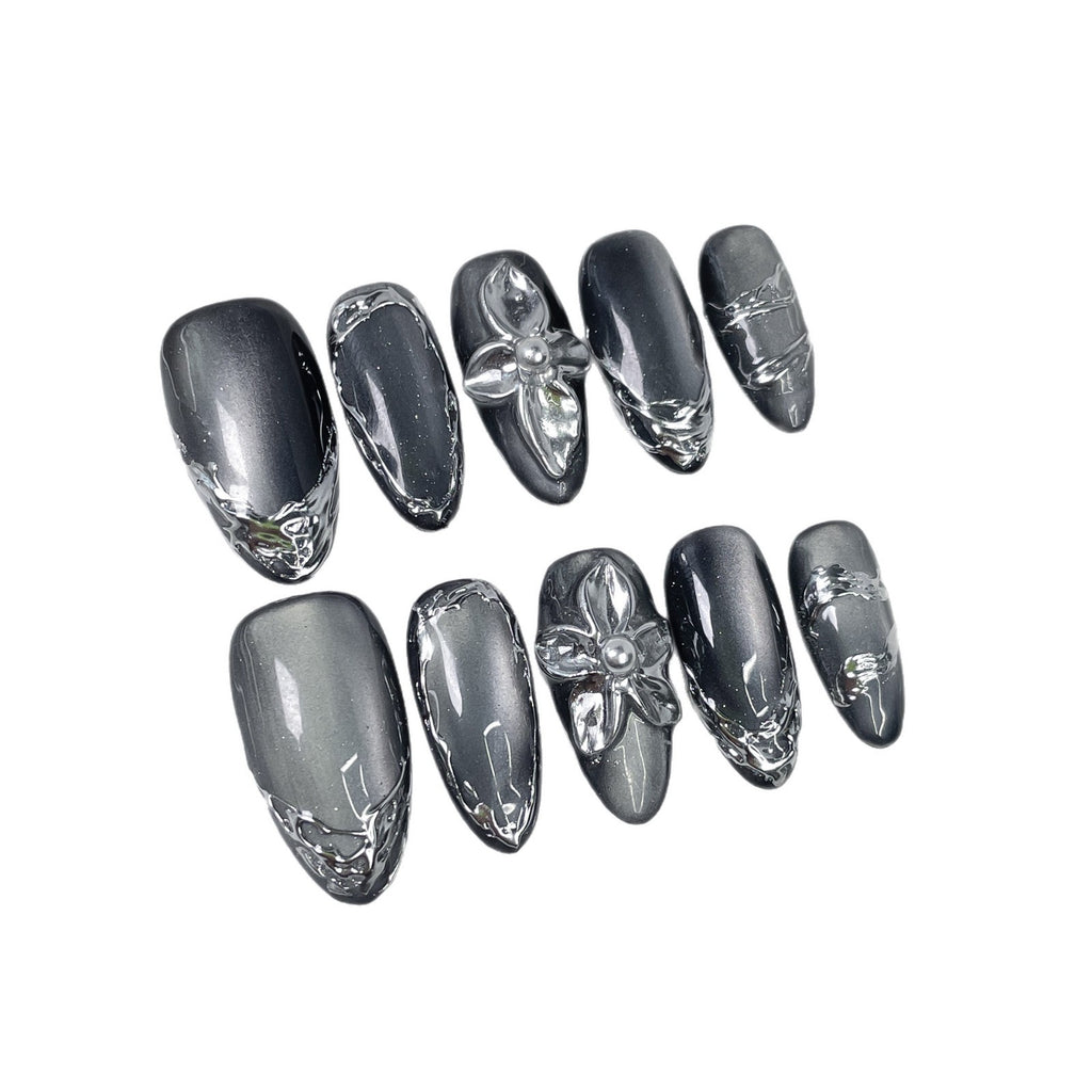 Black Metal Style Cat Eye Nail Stickers For Dark Edgy Manicures