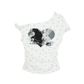 Womens Retro American-Style Off-Shoulder T-Shirt With Polka-Dot Print And Short Sleeves