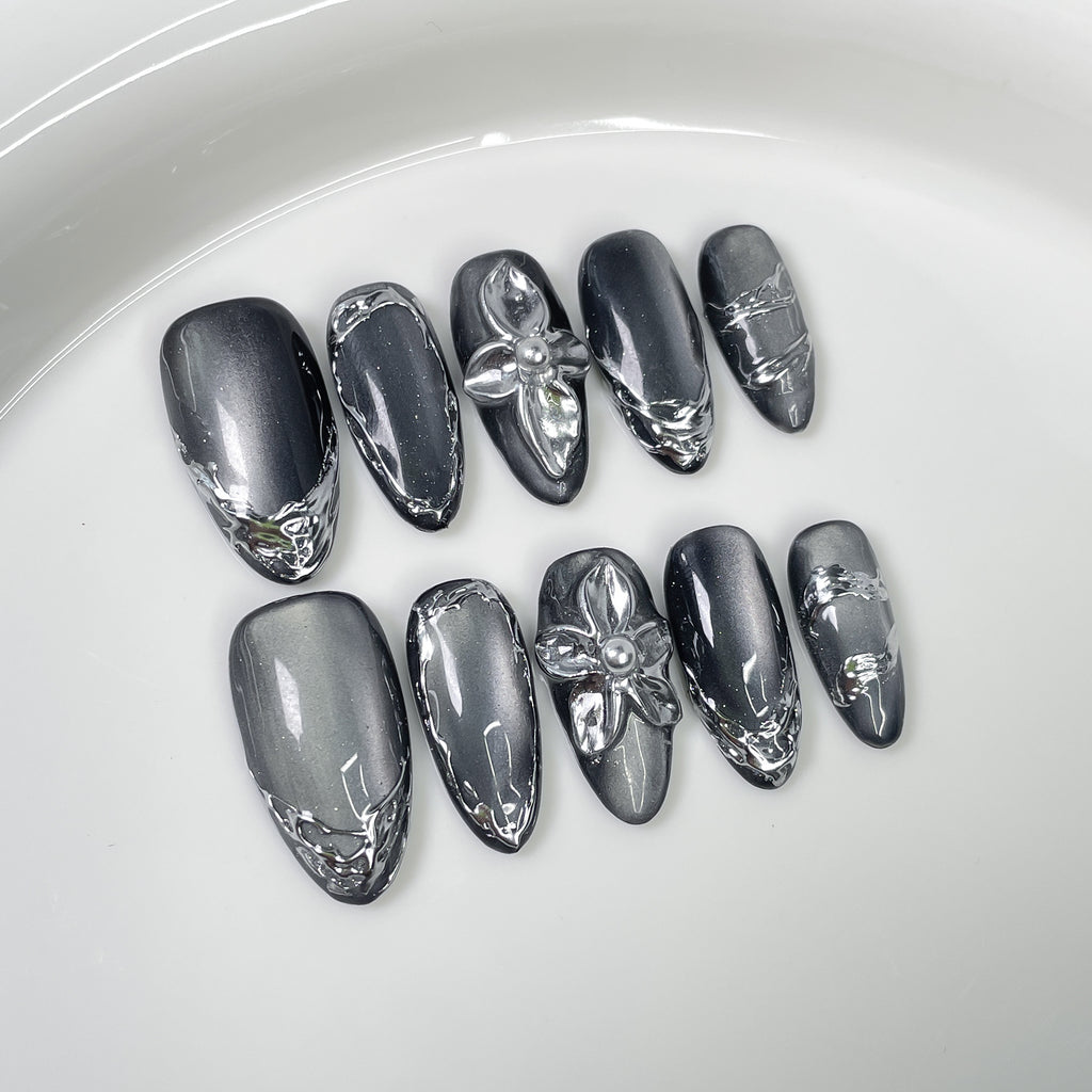 Black Metal Style Cat Eye Nail Stickers For Dark Edgy Manicures