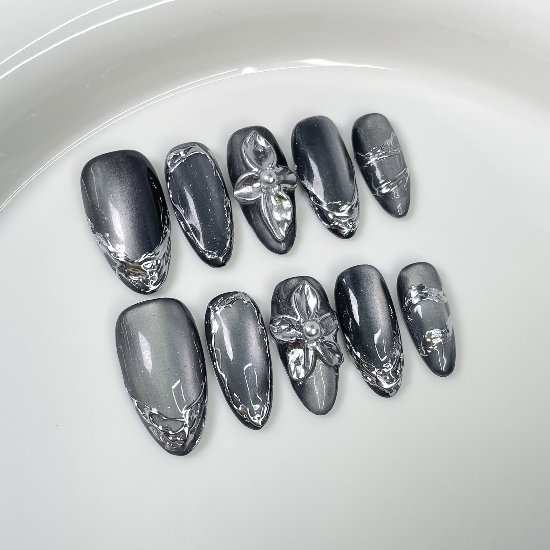 Black Metal Style Cat Eye Nail Stickers For Dark Edgy Manicures