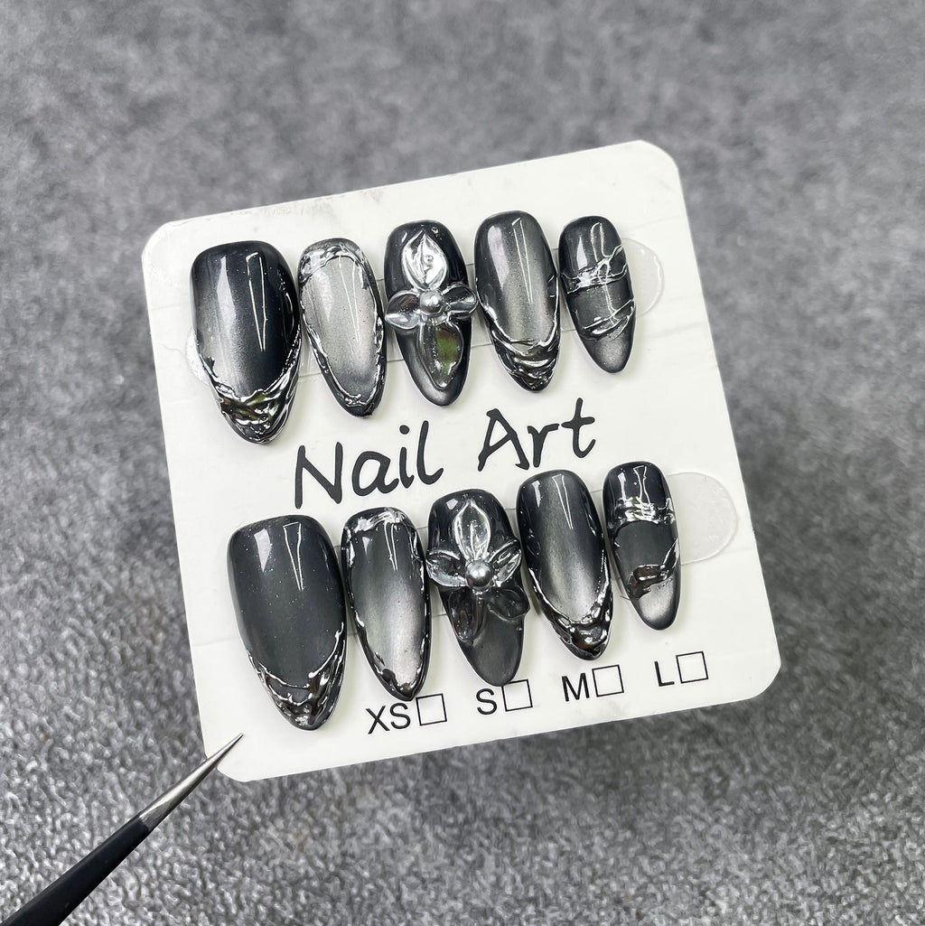 Black Metal Style Cat Eye Nail Stickers For Dark Edgy Manicures