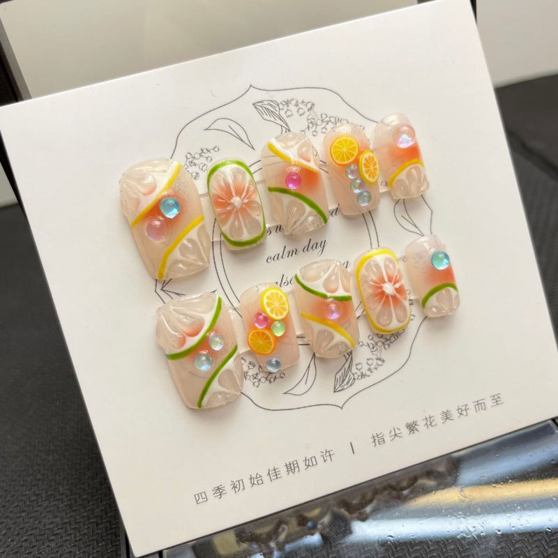 Handmade Wearable Nail Tips Summer Lime Blush