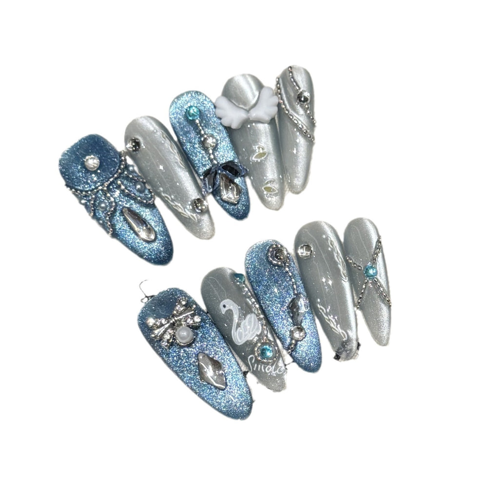 Angel Wing Feather Haze Blue-gray Cat-eye Ethereal Nail Art