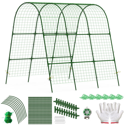 1Set Cucumber Trellis For Raised Bed Arch Garden Trellis For Climbing Plants Vine Vegetables Fruit Flower Grape U-Shaped Frame With Climbing Net Tunnel Plant Stand For Garden Raised Bed