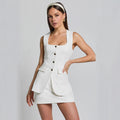 Square-neck Sleeveless Vest And Slim-fit Sexy Fashion Hip-hugging Skirt Two-piece Set
